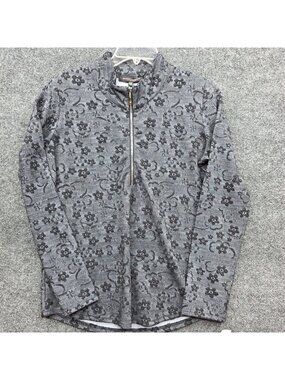 Robert Kitchen Canada Floral Jacquard Half Zip Pullover Top Black Whimsygoth